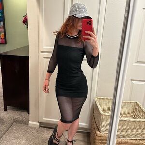 Almost Famous Black Sheer Mesh Long Sleeve Bodycon Dress